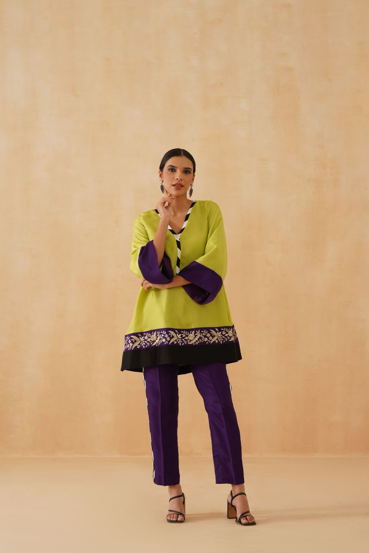 Green /purple Kurta Set