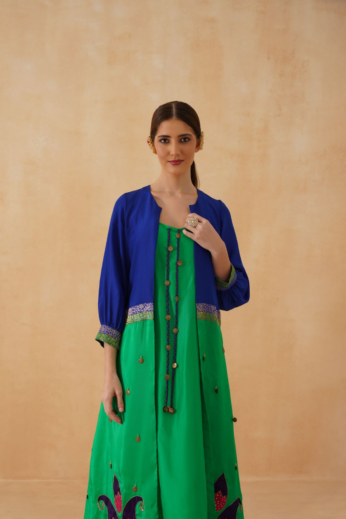 Blue Green Jacket Kurta Set