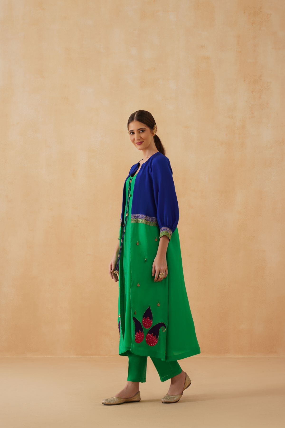 Blue Green Jacket Kurta Set