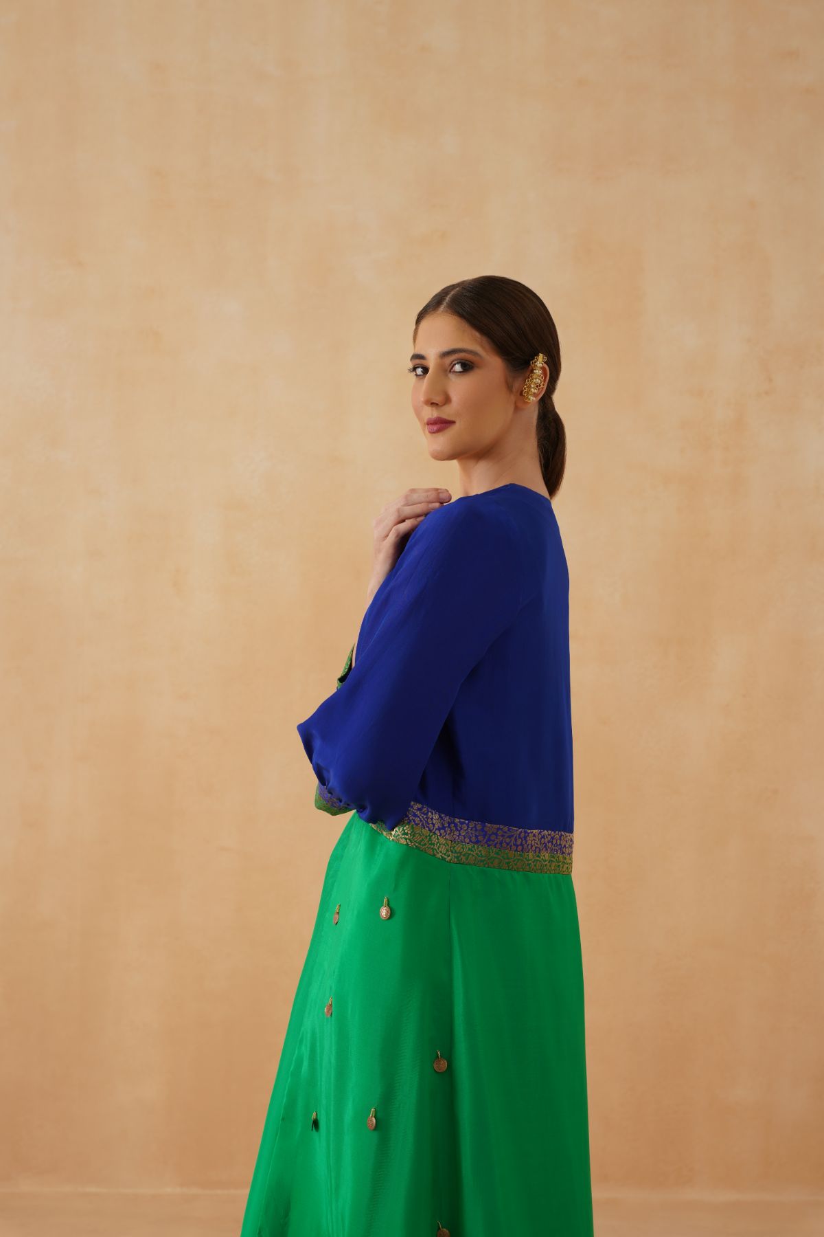 Blue Green Jacket Kurta Set