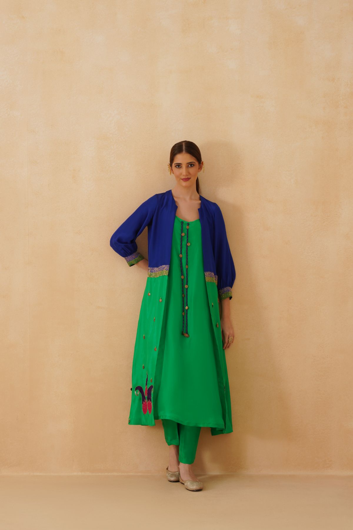 Blue Green Jacket Kurta Set