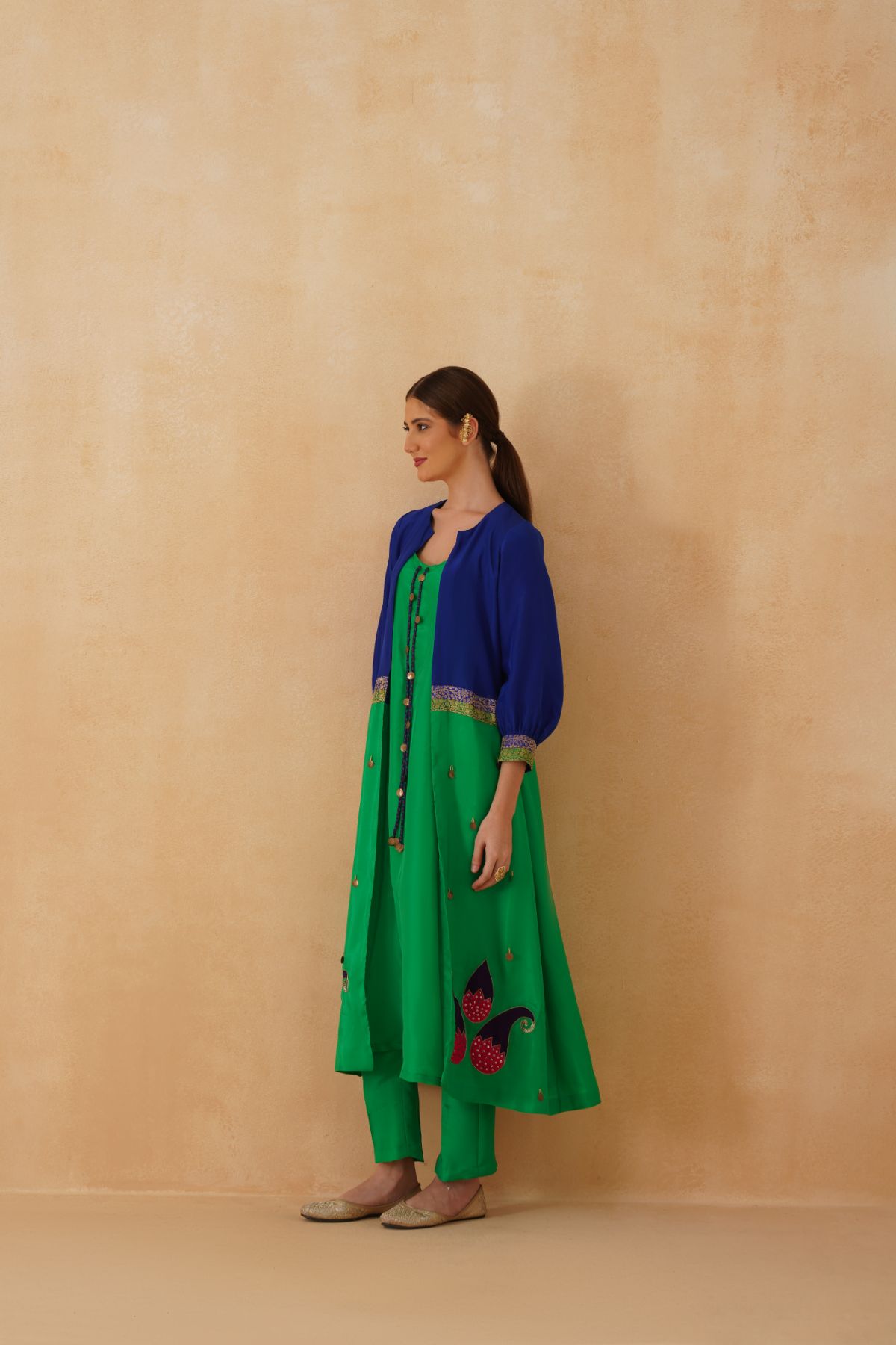 Blue Green Jacket Kurta Set