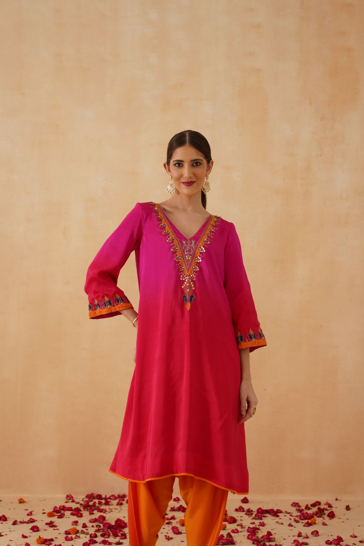 Pink Red  Ombre Kurta Set