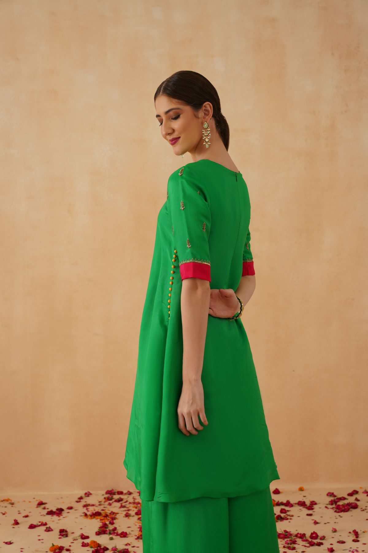 Green Kurta With Rainbow Sharara