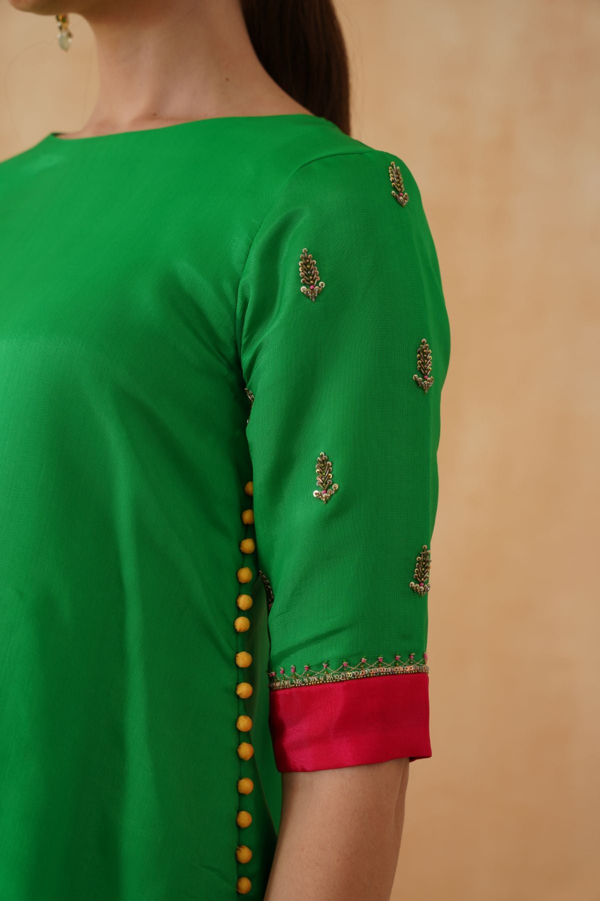 Green Kurta With Rainbow Sharara