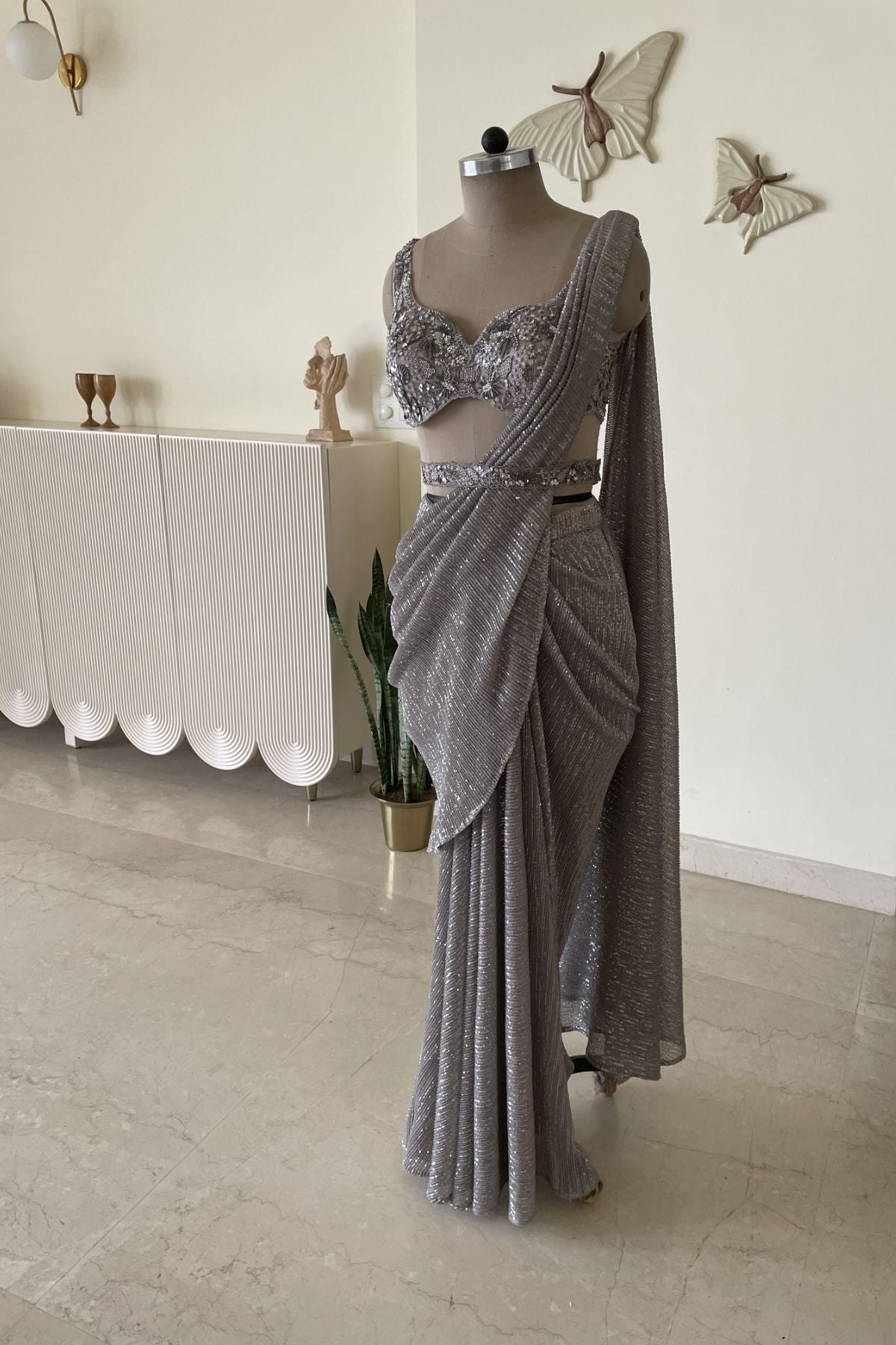 Chrome Silver Draped Saree