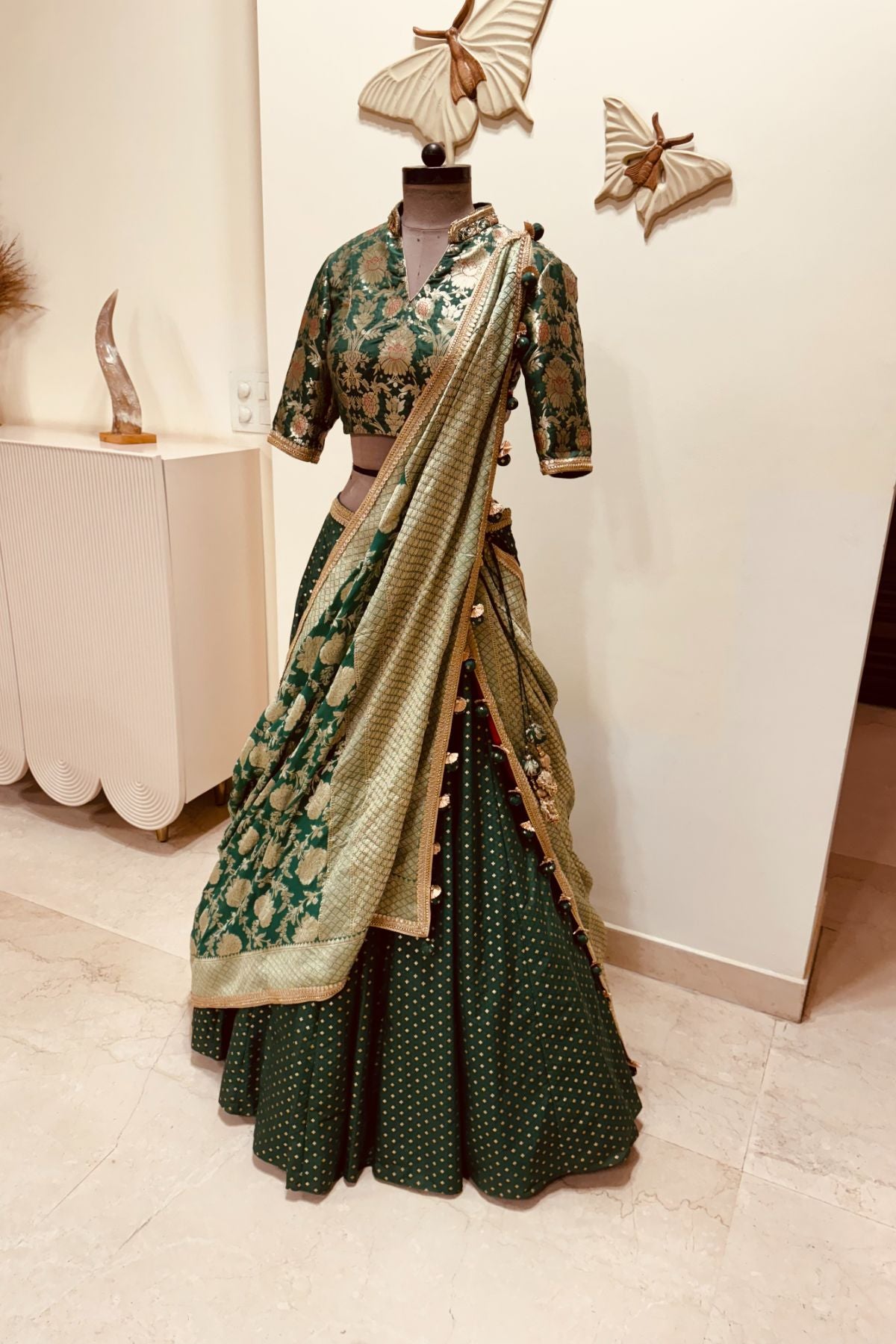 Green Brocade Lehenga