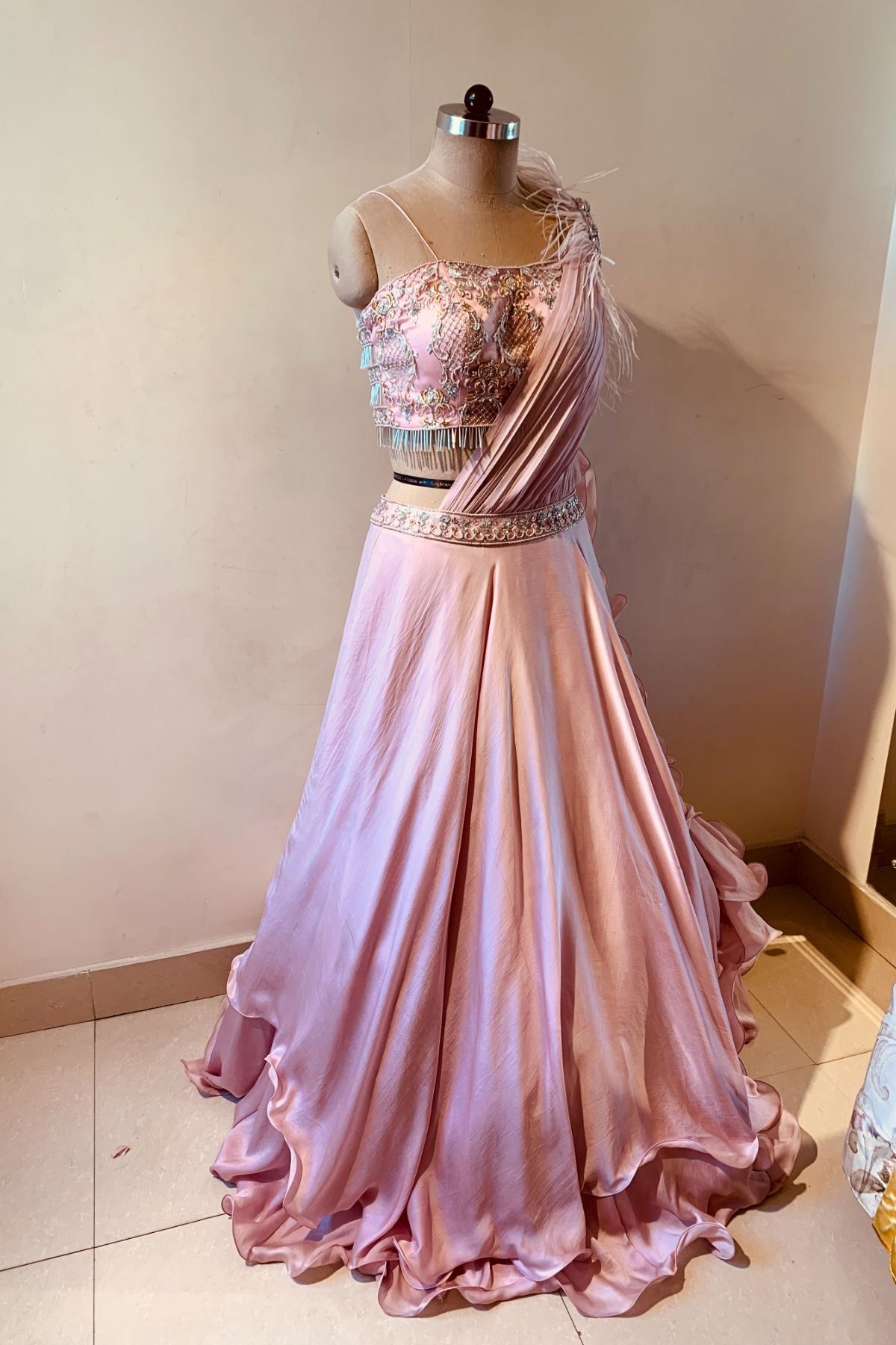 Blush Pink Draped Lehenga