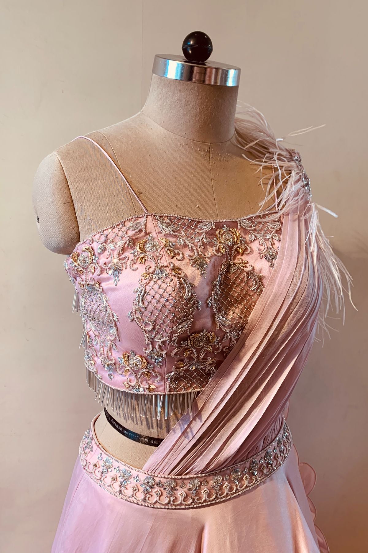 Blush Pink Draped Lehenga